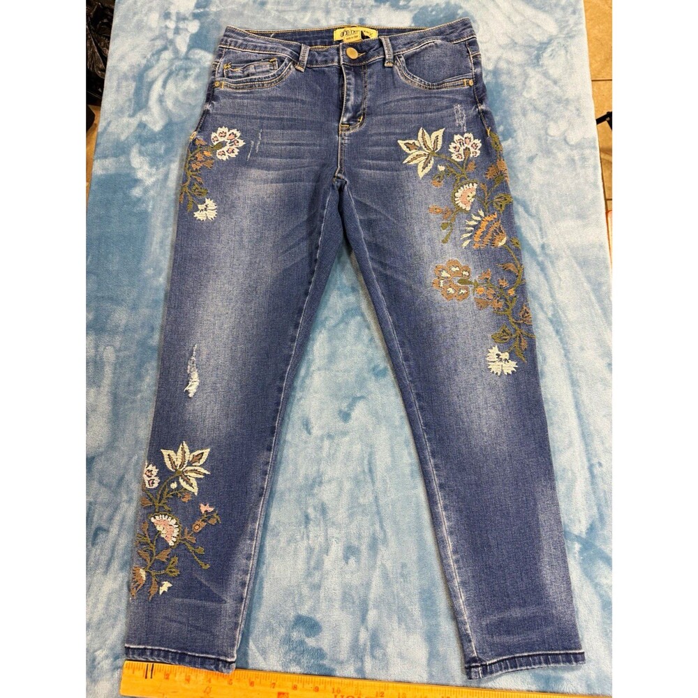 Democracy Absolution Floral Embroidered Ankle Skimmer Jeans Womens 10 Stretch